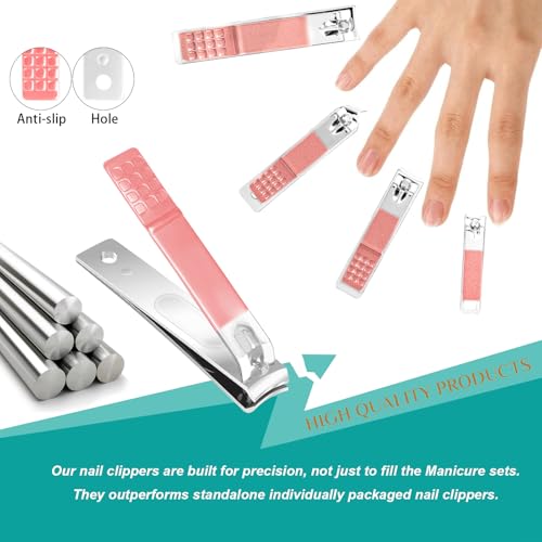 Nail Clippers Set, 26 Piece Manicure Set & Pedicure Kit, Stainless Steel Fingernail & Toenail Clipper Cutters, Professional Nail Care Tools with Luxurious Travel Case for Men and Women, Metallic Pink - color: Metallic Pink