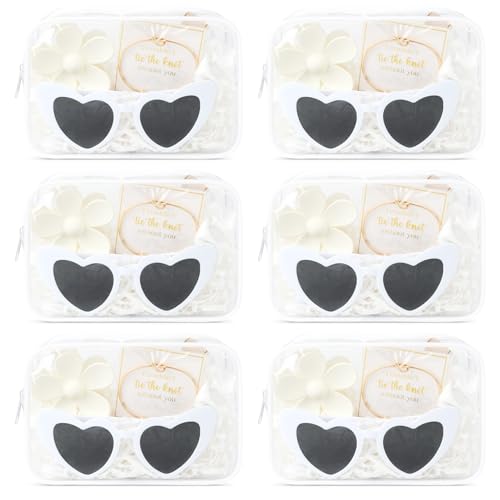 DEEKA 30 Pcs Bridesmaid Proposal Bag Set Gift Clear Makeup Toiletry Bag Bachelorette Party Favors Sunglasses Flower Claw Clips Scrunchies Knot Bracelets Bridal Wedding Party Gifts (White) - color: White(Flower Claw Clip), size: 6 Sets