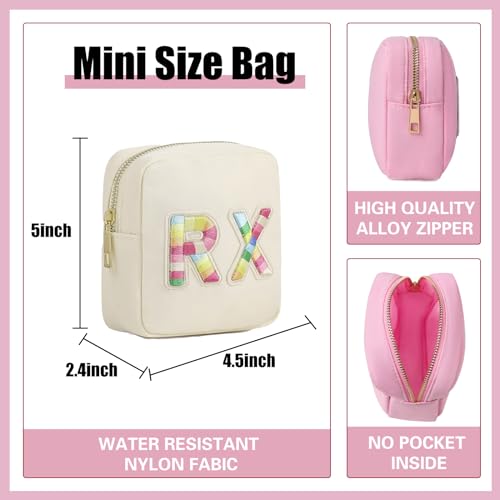 uekeboag Personalized Small Nylon Rx Cosmetic Bag, Cute Chenille Letter Patch Medicine Drug Pouch with Zipper,Preppy Makeup Travel Vitamin Bag for Women and Girls（01Sand） - color: 01Sand