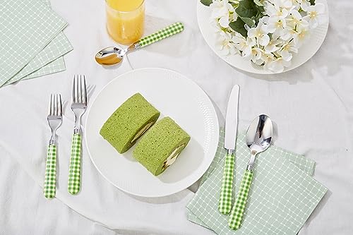 ANNOVA Silverware Set Stainless Steel Colorful Tableware Kitchen Flatware Set Utensils, Includes Dinner Knives, Forks, Spoons, Salad Forks & Dessert Spoons (Green/Checkered, 20 Pieces) - color: Green