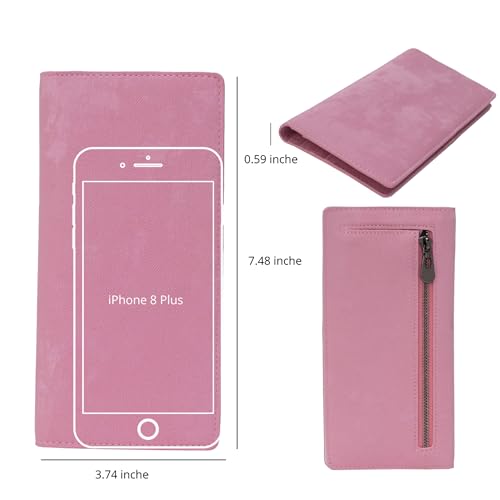 Bveyzi Ultra Slim Thin Leather RFID Blocking Credit Card Holder Bifold Clutch Wallets for Women - color: Pink