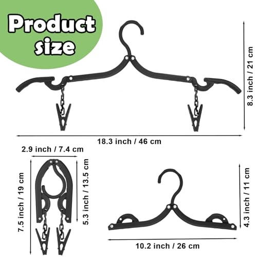 24 PCS Travel Hangers,Portable Folding Clothes Hanger,Travel Accessories Foldable Travel Hangers with Clips,Foldable Clothes Drying Rack for Travel,Black Plastic Non Slip Clothing Hangers - size: 24PCS