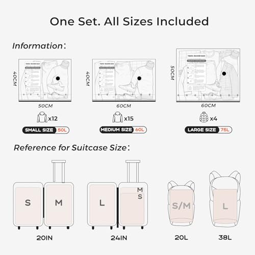 Vacuum Bags for Clothing with Rechargeable Air Pump, 15 Pack Vacuum Seal Bags for Travel, Space Saver Bags for Luggage and Suitcases, Compression Packing Bags in Multiple Travel Size - size: 15 Combo+Pump