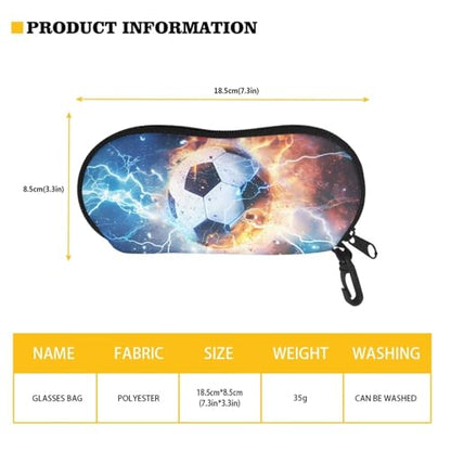 AFPANQZ Glasses Case with Carabiner Hanging Portable Neoprene Zipper Sunglasses Case Soft Lightweight - color: Flame Lightning Football