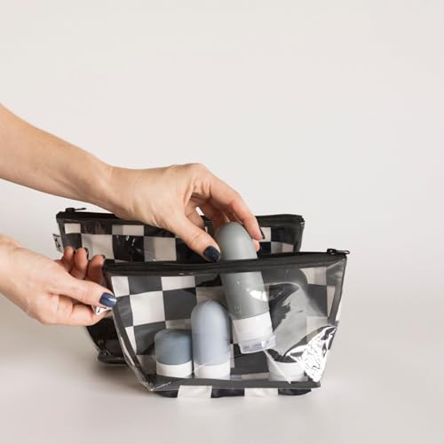 Tiny Twinkle Diaper Bag Organizing Pouches | 2 Pack Mess-Proof Travel Organizer Bags with Structured Bottom & Clear Front | TSA Approved Toiletry Bag Set for Baby and Mom Essentials (Black Checkers) - color: Black Checkers