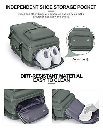 Large Travel Laptop Backpack, Expandable Flight Approved Backpack, Carry on Backpack for Women, Waterproof 17inch Laptop Hiking Backpack with Shoe Compartment, Dark Green - color: A14-darkgreen