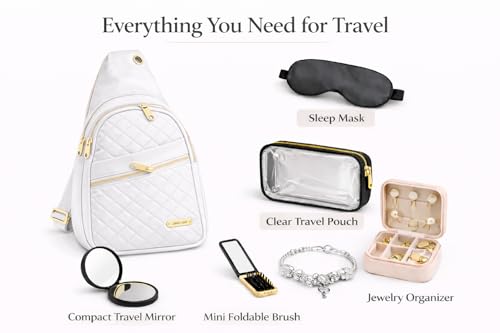 Travel Essentials Gift Set for Women – 7 Pc Travel Kit with Sling Bag, TSA Pouch, Jewelry Case & Sleep Mask - color: Winter Muse