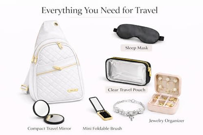 Travel Essentials Gift Set for Women – 7 Pc Travel Kit with Sling Bag, TSA Pouch, Jewelry Case & Sleep Mask - color: Winter Muse
