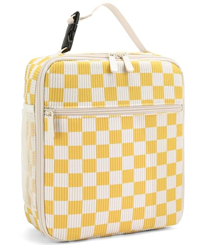 Lunch Box for Women Men Adult Insulated Lunch Bag Women Men Small Reusable Lunchbox for Work Picnic Travel (Beige-Yellow Plaid) - color: Beige-Yellow Plaid