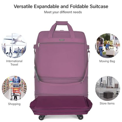 Hanke Suitcases with Wheels Expandable Foldable Luggage Bag Suitcase Collapsible Rolling Travel Bag Duffel Bag for Men Women Lightweight Suitcases without Telescoping Handle, Purple - color: Purple Upgrade Version