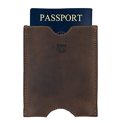 Hide & Drink, Travel Passport Pocket Sleeve Handmade from Full Grain Leather - Bourbon Brown - color: Bourbon Brown