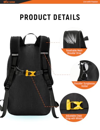 SKYSPER Foldable Small Backpack – 20L Lightweight Hiking Daypack with Chest Belt Packable Travel Rucksack for Women Men