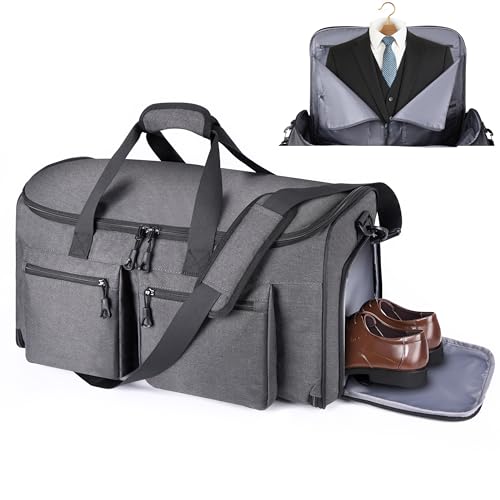 HILOMON Convertible Duffle Bags for Travel Carry On Suit Duffle Bags with Shoulder Strap 2 in 1 Hanging Garment Duffle Bag for Men Women (Grey) - color: Grey
