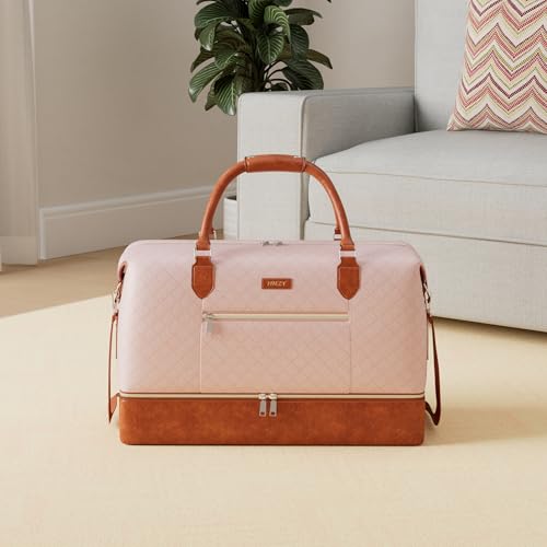 ITIEZY Weekender Overnight Bag for Women - Large Travel Duffel Bag with Shoe Compartment, Gym Duffel Bag Hospital Bag Carry On Tote Bags for Airplanes with Crossbody Bag Toiletry Bag 3Pcs Set - color: 3-Pink