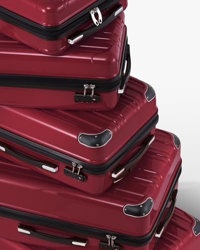 Coolife Luggage Sets, 5 Piece Durable Suitcase, Lightweight Carry on Luggage with PC+ABS Hardshell, Dual Spinner Wheels, TSA Lock and YKK Zipper(wine wind new, 5 piece set) - color: wine wind new, size: 5 piece set