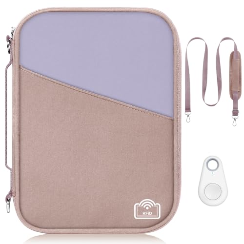 Family Passport Holder for Travel with RFID Blocking, Traveling Essentials Organizer Pouch Bag, Light Passport Wallet for Travel Must Haves Accessories for Women Men - color: Muted Pink+Lilac