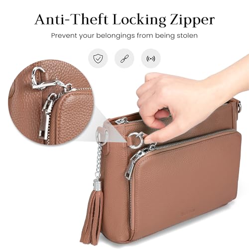 befen Anti Theft Genuine Leather Crossbody Bags for Women Handbags and Shoulder Basg with Built in Wallet RFID Leather Purse - color: Mocha