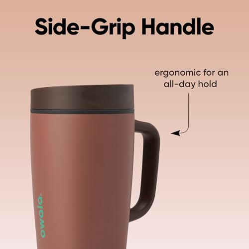 Owala SmoothSip Slider Stainless Steel Insulated Travel Mug with Handle, 100% Leak Proof, For Hot and Cold Drinks, Travel Friendly with Sliding Lock Lid, 24 oz, BPA Free, Leak Proof, Cozy Cocoa - color: Cozy Cocoa, size: 24 Ounces