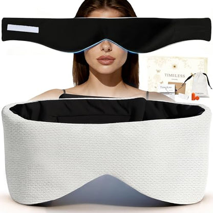 Soft Reversible Cotton Eye Mask, Obsidian Black&Grey Full-Coverage Adjustable Breathable Wrap, Ultra-Light Total Blackout Blindfold for Travel Nap, Ready-to-Gift Set for Women Men Couples Adults - color: Obsidian Black