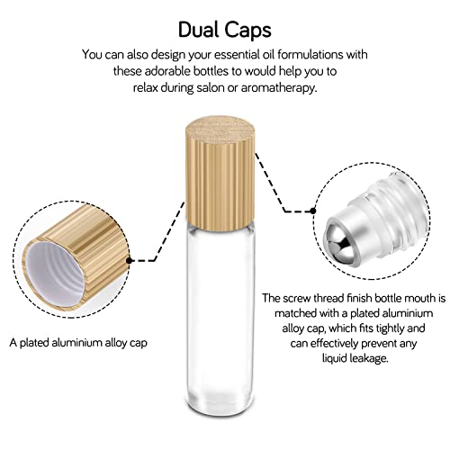 PrettyCare Essential Oil Roller Bottles 10ml (24 Pack Clear Glass Bottle with Bamboo Lid, 4 Extra Roller Balls，48 Labels, 2 Openers, 2 Funnels, 4 Droppers, Roller Balls For Essential Oils - color: Clear with Wooden Cap, size: 24 Pack