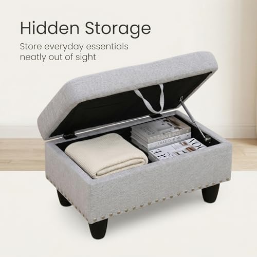 28.5 Inch Storage Ottoman Bench, Upholstered Ottoman with Hidden Storagefor Bedroom Living Room, End of Bed Foot Rest Stool, Light Gray - color: Light Gray
