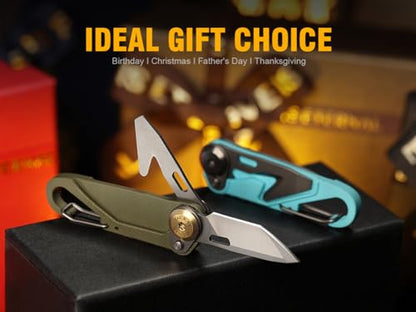 TACRAY Vinto 5-in-1 Small Pocket Knife – Ultra-Light Compact Multitool with Utility Knife, Seatbelt Cutter, Bottle Opener, Flathead Screwdriver & Keyring Attachment for Everyday Carry (Green) - color: Green