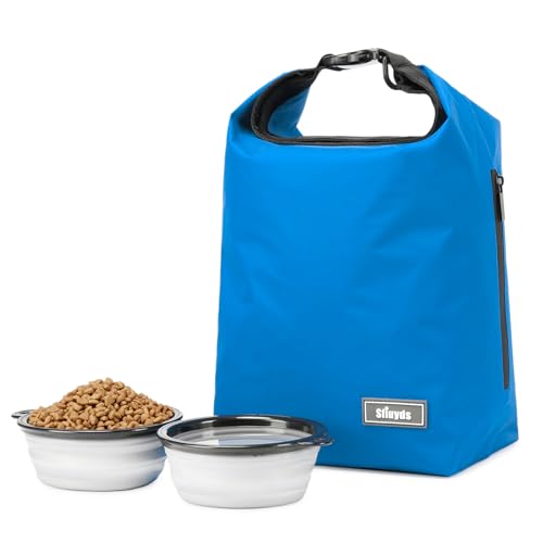 Pet Food Storage Bag Travel Dog Food Container 2PCS Collapsible Dog Travel Bowls and Zipper Side (Blue, Small) - color: Blue, size: 12L