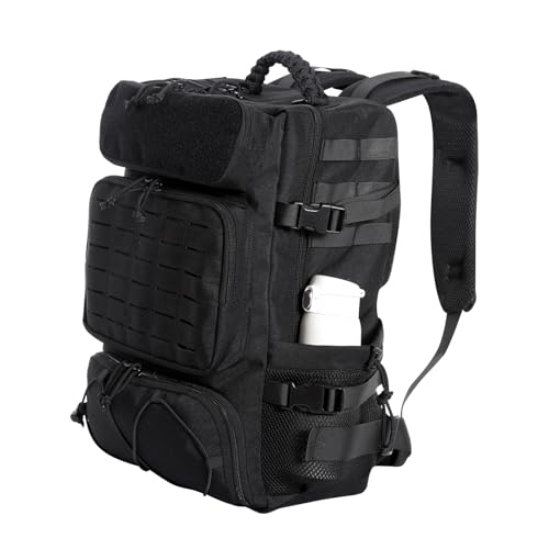 Tactical Backpack for Men, 35L Travel Military Backpack with Shoe Compartment, 1000D Water Resistant Molle Army Tactical Gear Assault Pack Bag Rucksack for Outdoor Survival Hiking Gym, Black - color: Black 35l