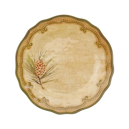 UPware 12 Piece Woodland Pinecone Melamine Dinnerware Sets, Outdoor Dishes Set, Plates and Bowls Sets, Service for 4, Dark Green - color: Woodland Pinecone