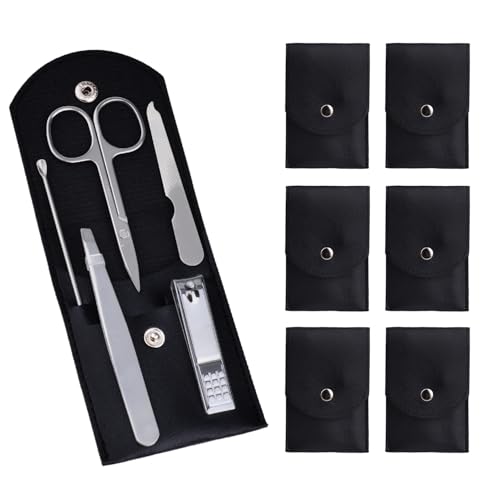 6 Sets Pack Travel Manicure Set Professional Nail Clipper Kit-5 Pieces Stainless Steel Manicure Kit, Women Men Grooming kit With Nail Care Tools Beauty Scissors Tweezers (Silver Black) - color: Black-6 Sets Value Pack