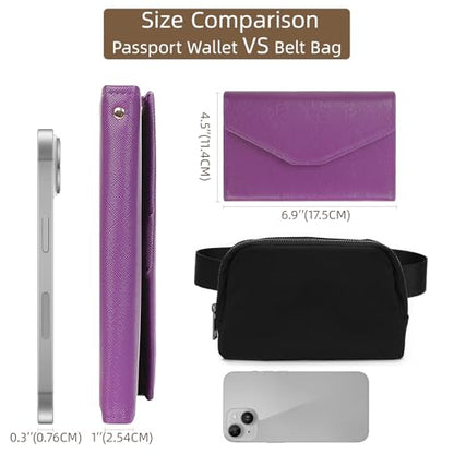 ZOPPEN Mulit-purpose Rfid Blocking Passport Holder Travel Wallet (Ver.4) Passport and Vaccine Card Holder ComboTri-fold Document Organizer Travel Essentials - color: #20 Aubergine Purple