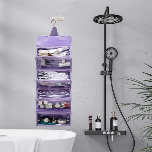 ROYALFAIR Roll Up Makeup Bag, Waterproof Toiletry Bag for Women, Hanging Travel Organizer bags with Jewelry Organizer Compartment, Extra Large 4 Clear TSA Approved Pouches Cosmetic Makeup (violet) - color: Purple