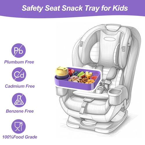 Car Seat Snack Tray for Kids, Mess-Free Square Travel Tray Cup Holder Snack Tray, Durable Car Food Tray for Toddlers, Universal Fit Kids Travel Road Trip Essentials (1, Purple) - color: purple