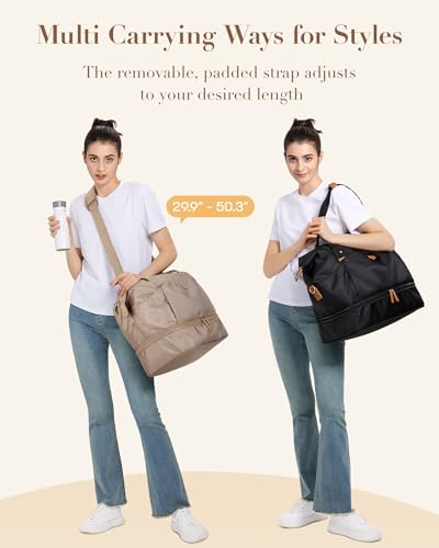 Missnine Weekender Bag for Women, Foldie Travel Bag Expandable with Shoes Compartment Travel Duffel 50L Carry on Overnight Gym - color: Black, size: Set (2 Pcs)