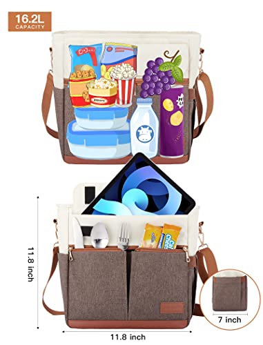 JOYHILL Lunch Bag for Man, Lunch Tote for Woman, Leakproof Insulated Lunch Box with Shoulder Strap, Adult Reusable Lunch Cooler Tote Bags for Work PicnicCamping Beach (B-BROWN) - color: B-BROWN