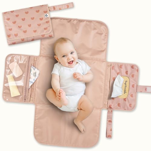 Tiny Twinkle Portable Diaper Changing Pad | Waterproof, Wipeable & Compact Baby Changing Pad for Travel | Smart Wipes Pocket & Organized Storage| Newborn Shower Gift (Boho Rainbow) - color: Boho Rainbow