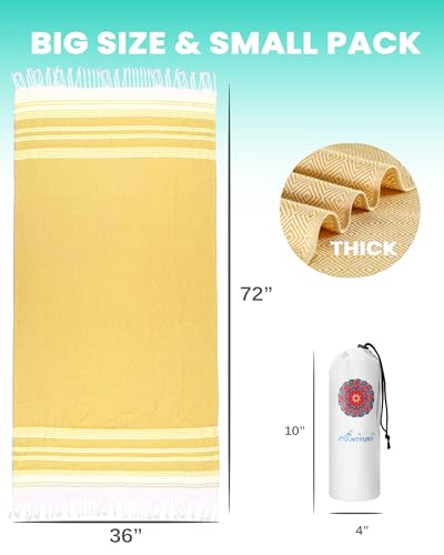 Antfuny Turkish Beach Towels Vacation Essentials Quick Dry Sand Free Oversized Bath Pool Swim Towel Extra Large XL Big Blanket Adult Men Travel Cruise Accessories Must Haves Clearance Yellow - color: Thicker Mustard, size: 72 x 36 inch