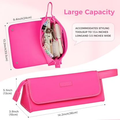 JKAOO Hair Tools Travel Bag and Heat Resistant Mat, 2 in 1 Portable Organizer Hair Travel Case for Curling Iron, Hair Straightener, Flat Irons, PU Hangable Handle, Neoprene (Vibrant RoseRed) - color: Vibrant Rosered
