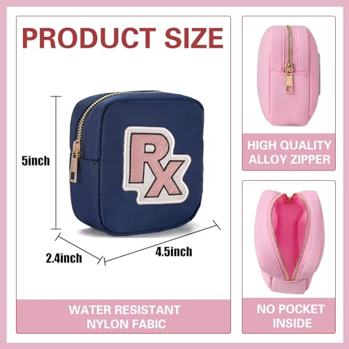 uekeboag Personalized Small Nylon Rx Cosmetic Bag, Cute Chenille Letter Patch Medicine Drug Pouch with Zipper,Preppy Makeup Travel Vitamin Bag for Women and Girls (Navy-Pink) - color: Navy-Pink