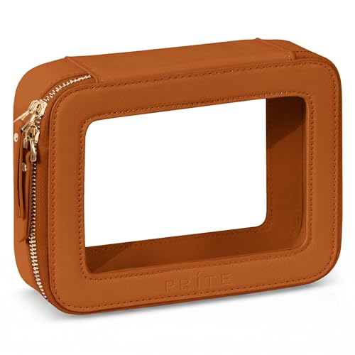 Prite Clear Makeup Bag Cosmetic Organizer Case Waterproof Travel Toiletry Bag Skincare Pouch with Golden Zipper(Brown) - color: Brown, size: Standard - Single Layer