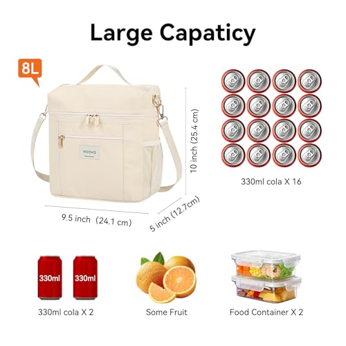Voova Lunch Bag for Women, Insulated Lunch Box with Shoulder Strap, Adult Reusable Lightweight Nylon Waterproof Lunchbox Lunch bags for Work, Beige - color: Beige