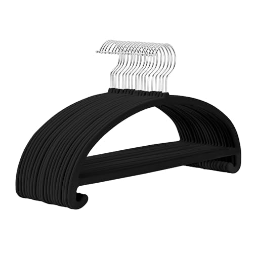 MIZGI 50 Pack Black Velvet Hangers - No Shoulder Bumps, Heavy Duty Non-Slip Chrome Hooks for Jackets, Coats, Pants - color: Black/Upgraded