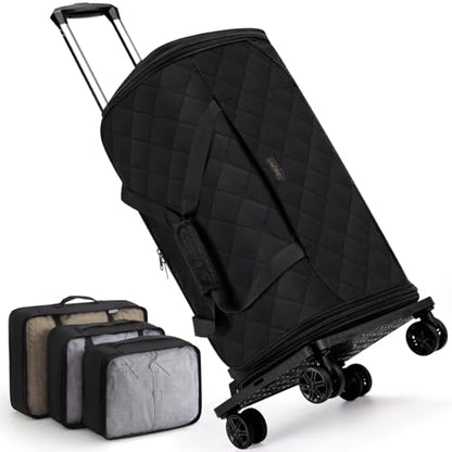 Rolling Garment Bags for Travel - Carry on Convertible Garment Duffle Bags with Wheels for Men Women, 4 in 1 Large Travel Duffel Bags with Shoes Compartment Hanging Suit Dress Weekender Bag 4pcs Set - color: Black