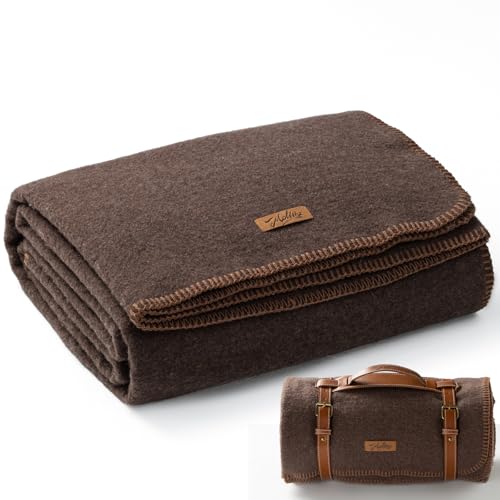 Molithe 100% Wool Blanket, 48" x 62", Warm, Thick, Washable, Military Wool Blanket, Great for Camping, Outdoors, Sporting Events, Survival Kits, Brown - color: Brown, size: Medium