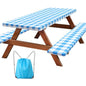 Picnic Table Cover with Bench Covers, Fitted 6ft Waterproof Tablecloth Set for Outdoor Camping & RV - Includes 1 Table Cover & 2 Bench Covers with Drawstring Storage Bag, 30"x72", White Blue Grid - color: White Blue Grid