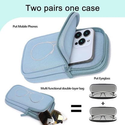 KKP Double Eyeglass Case | Sunglasses Cases with 2 Compartments - color: Light Blue