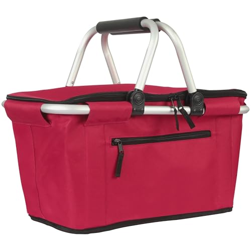 Picnic Basket, SIYUAN 27L Collapsible Insulated Farmers Market Basket for Shopping Traveling Large Grocery Tote Bag with Handles Red - color: Red