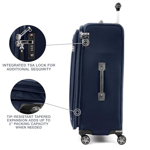 Travelpro Platinum Elite Softside Expandable Checked Luggage, 8 Wheel Spinner Large Suitcase, TSA Lock, Men and Women, Dark Blue, Checked Large 29-Inch - color: Dark Blue, size: Checked-Large 29-Inch