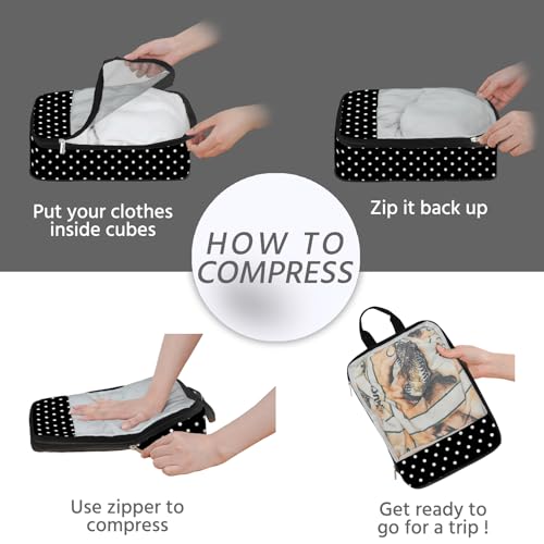 7 Pcs Compression Packing Cubes for Travel, Waterproof Suitcase Luggage Backpack Organizer with Toiletry Bag Travel Essentials for Women/Men-Polka Dots - color: Black-Polka Dots