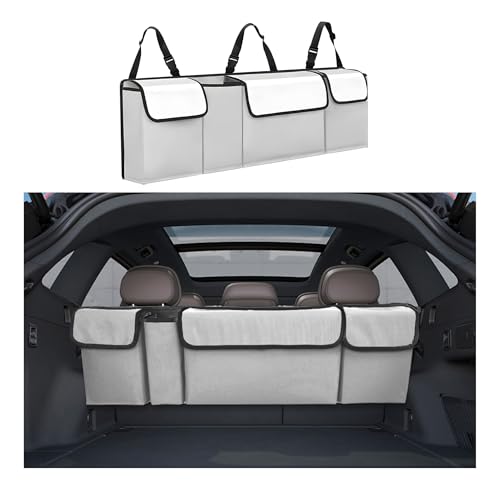Car Trunk Organizer, Backseat Hanging Large Storage with Adjustable Straps,Waterproof PVC Collapsible Cargo Bag, Car Interior Accessories for Auto SUV MPV (White) - color: White